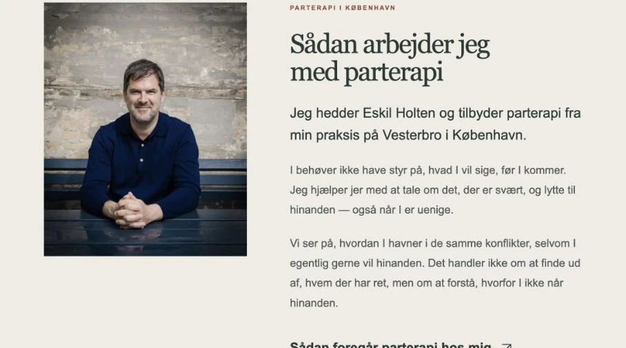Eskil Holtens hjemmeside med eget fotografi og teksten Find hinanden før afstanden bliver for stor