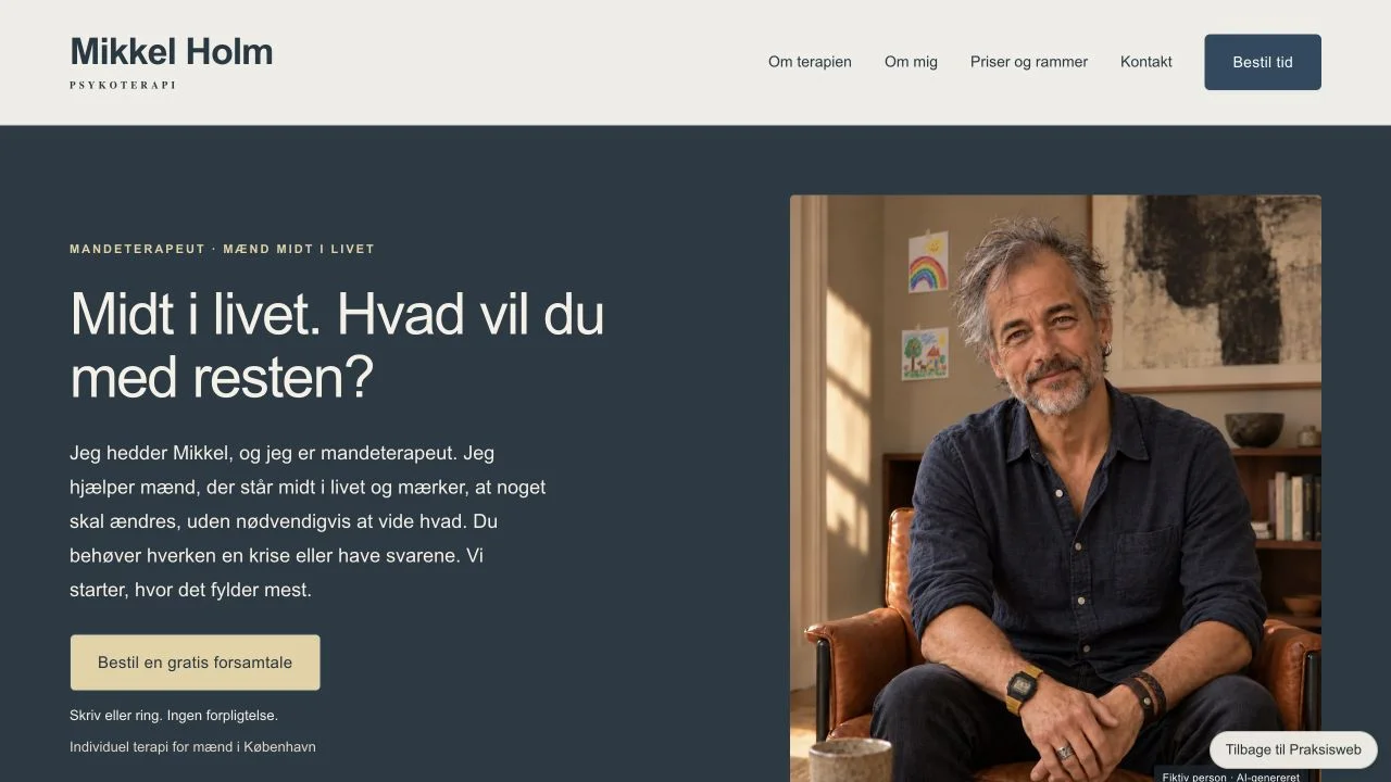 Mikkels hjemmeside · Mandeterapeut for mænd midt i livet · Fiktivt eksempel
